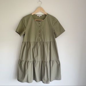 Madewell Button-Front Short-Sleeve Tiered Mini Dress